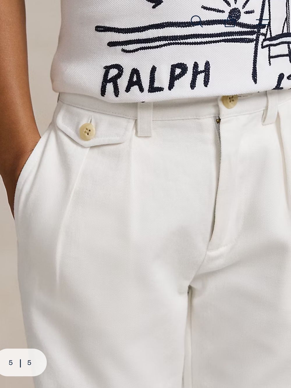 Boys Ralph Lauren White Pleated Chino Pants